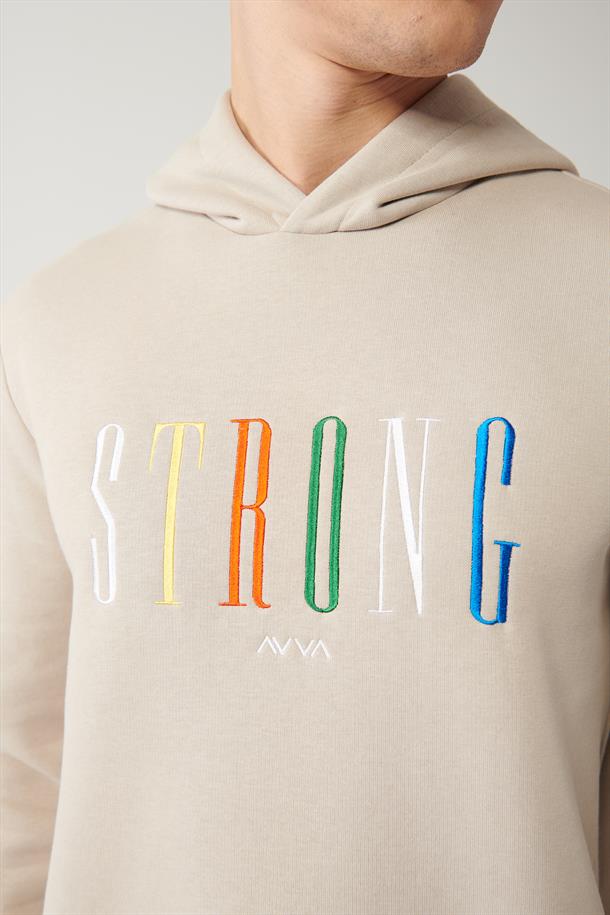 Taş Şardonlu Kumaş Kapüşonlu Yaka Nakışlı Sweatshirt
