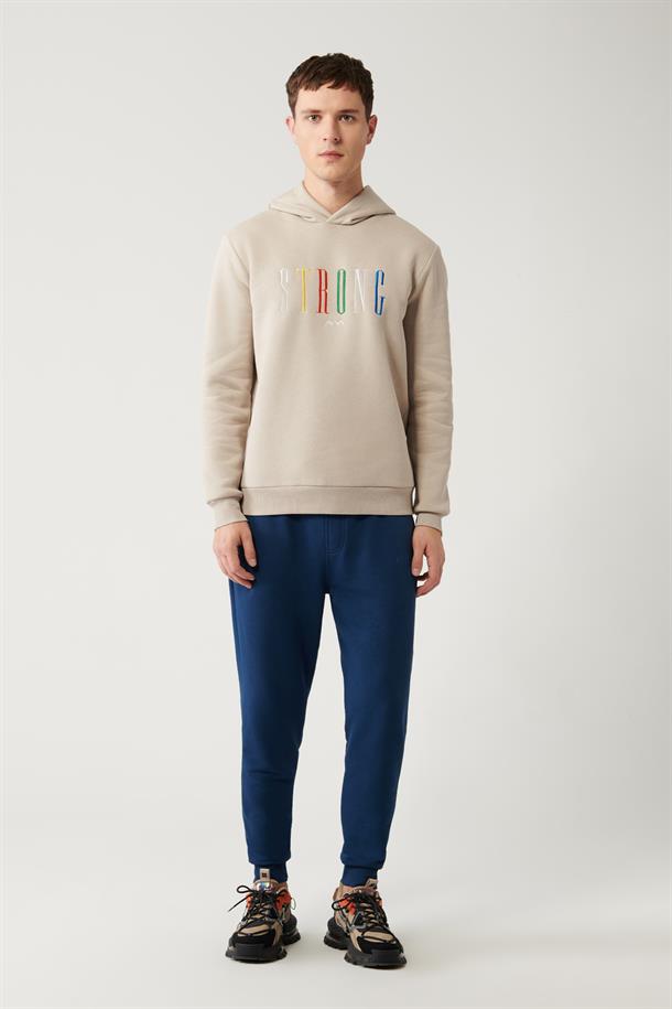 Taş Şardonlu Kumaş Kapüşonlu Yaka Nakışlı Sweatshirt