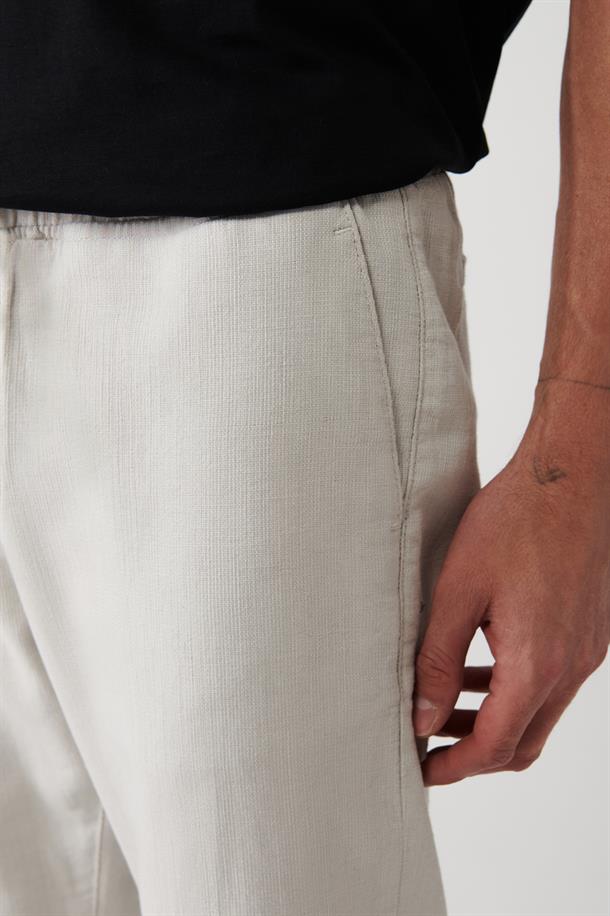 Taş Yandan Cepli Beli Lastikli Keten Dokulu Relaxed Fit Rahat Kesim Pantolon
