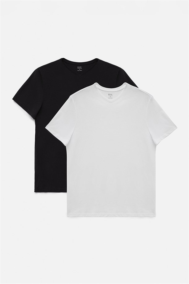 2'li V Yaka Düz T-Shirt