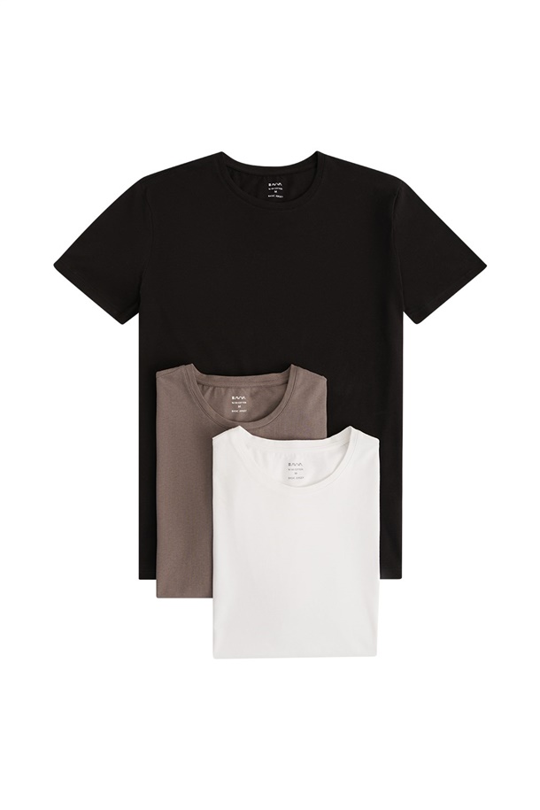 3'lü Bisiklet Yaka Düz T-Shirt