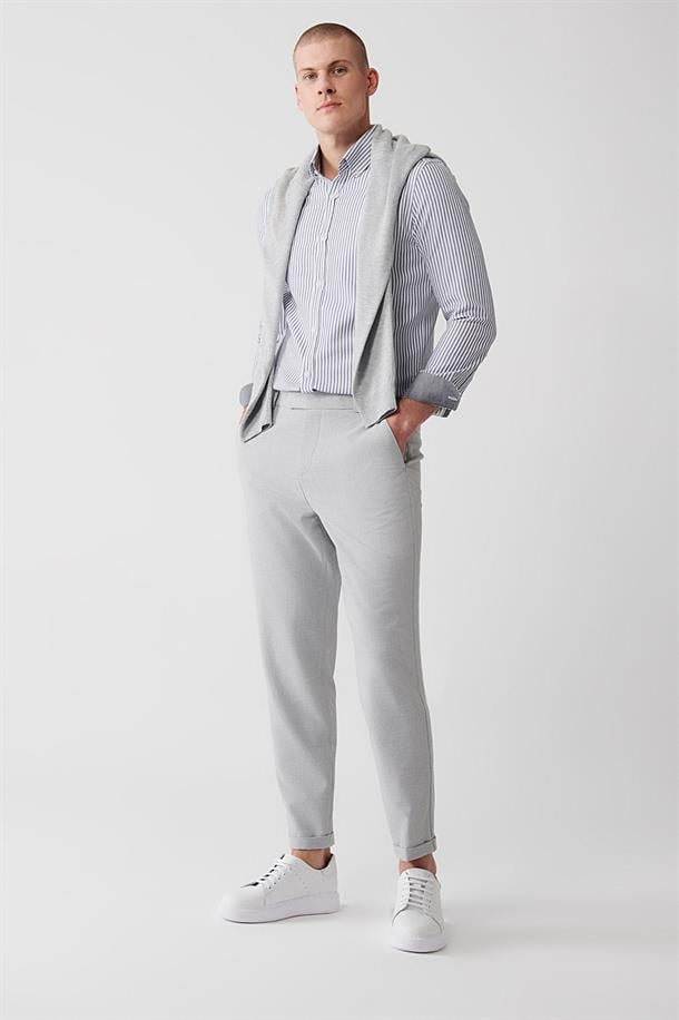 Açık Gri Slim Fit Chino Dokulu Pantolon