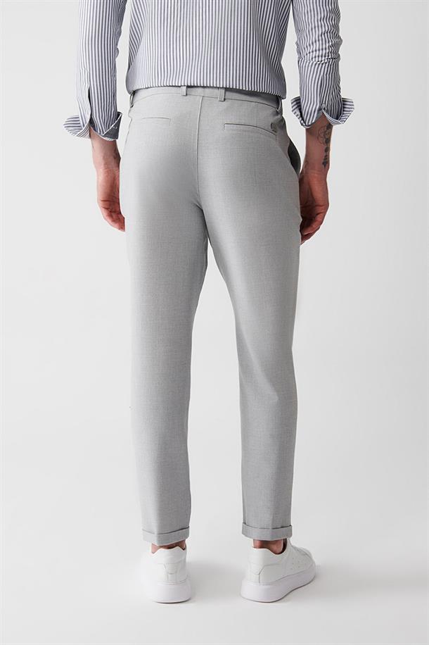 Açık Gri Slim Fit Chino Dokulu Pantolon