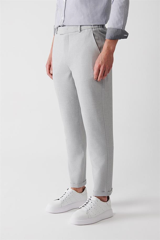 Açık Gri Slim Fit Chino Dokulu Pantolon