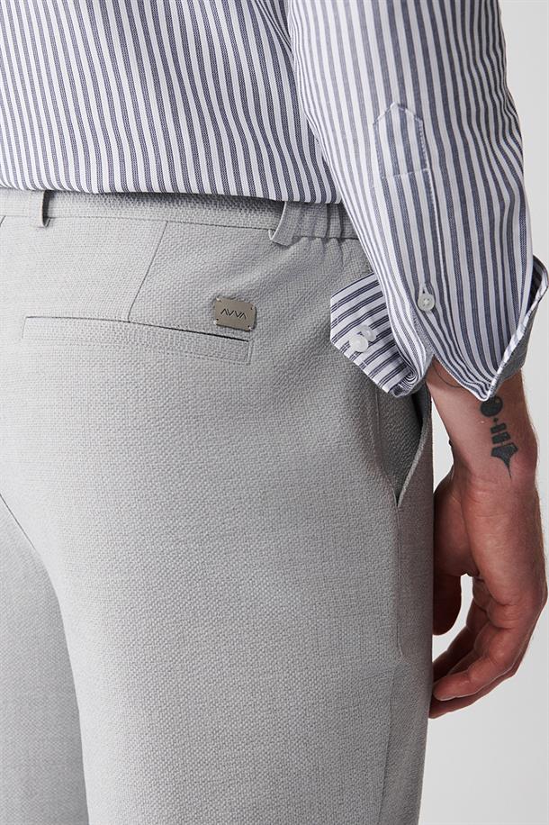 Açık Gri Slim Fit Chino Dokulu Pantolon