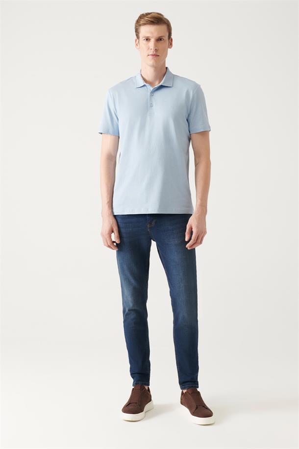 Açık Mavi Düğmeli  Polo Yaka T-Shirt