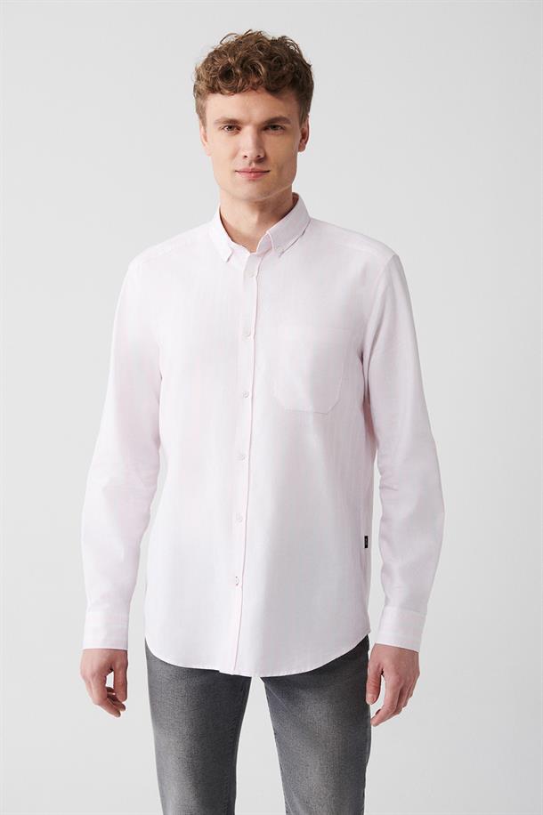 Açık Pembe Oxford Çizgili Gömlek