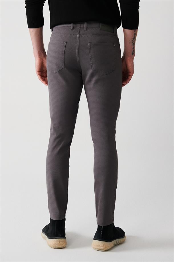 Antrasit Armürlü Esnek 5 Cepli Slim Fit Dar Kesim Kanvas Pantolon