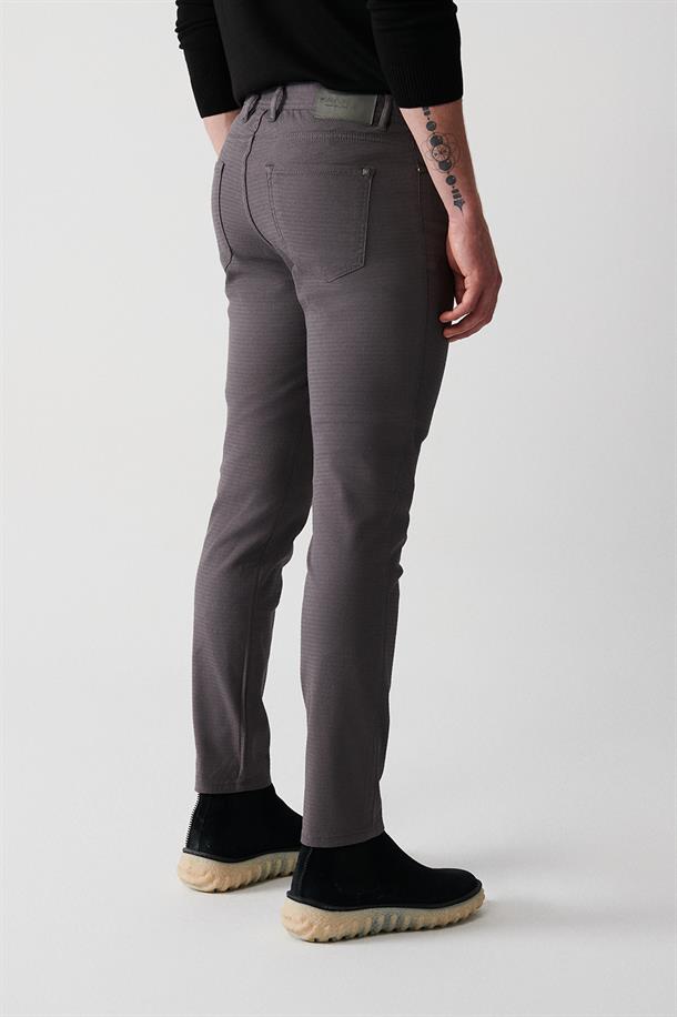 Antrasit Armürlü Esnek 5 Cepli Slim Fit Dar Kesim Kanvas Pantolon