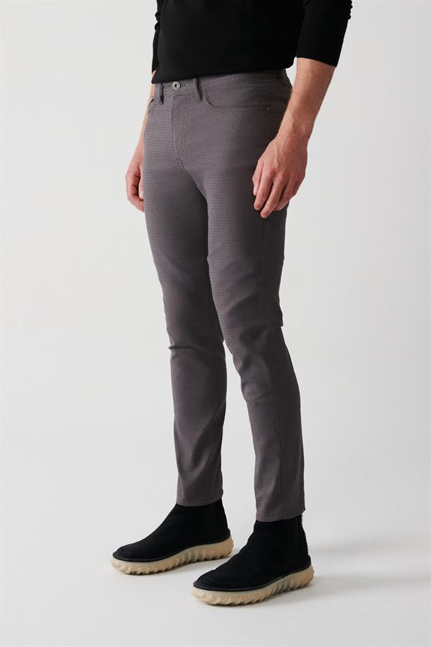 Antrasit Armürlü Esnek 5 Cepli Slim Fit Dar Kesim Kanvas Pantolon