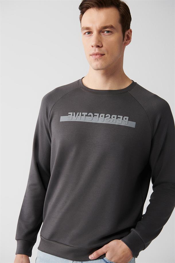 Antrasit Baskılı Sweatshirt