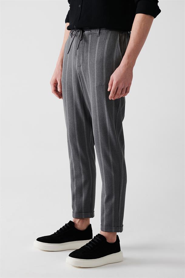 Antrasit Çizgili Jogger Pantolon