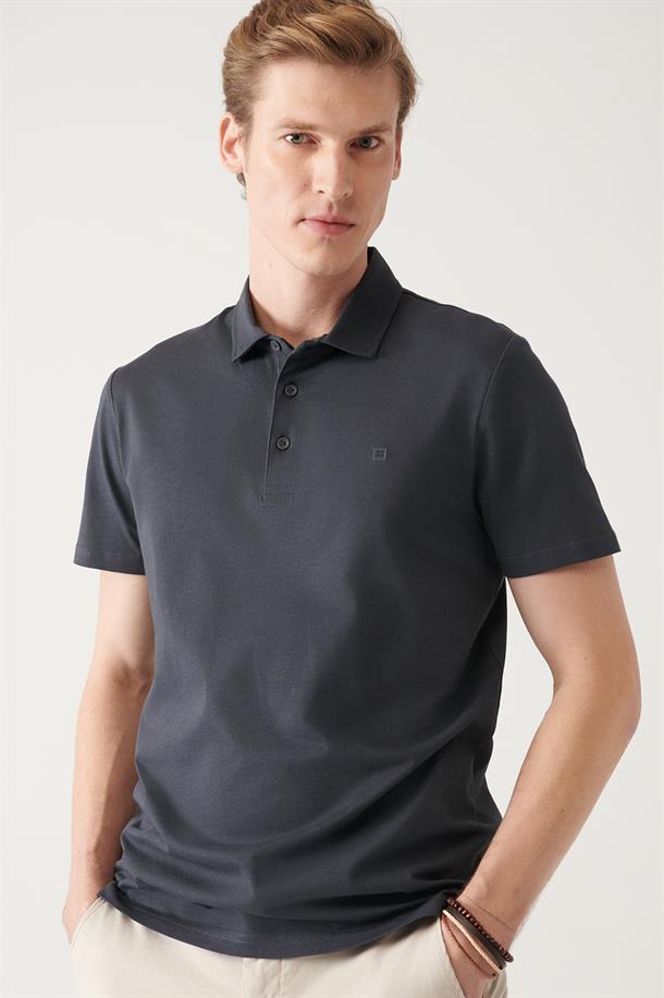 Antrasit Düğmeli  Polo Yaka T-Shirt