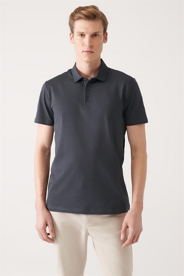 Antrasit Düğmeli  Polo Yaka T-Shirt