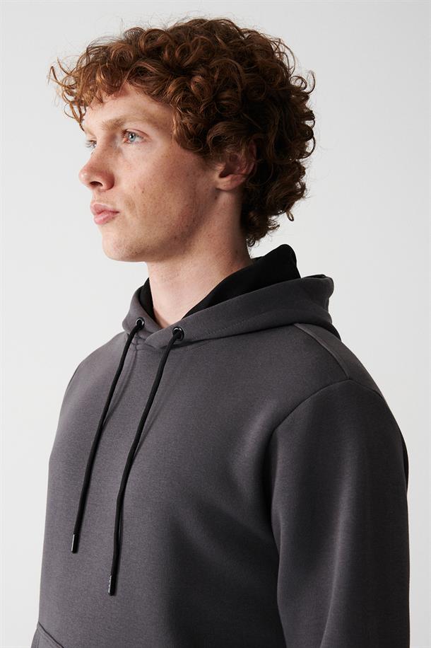 Antrasit Kapüşonlu Yaka İçi Polarlı 3 İplik Pamuklu Regular Fit Standart Kesim Unisex Sweatshirt