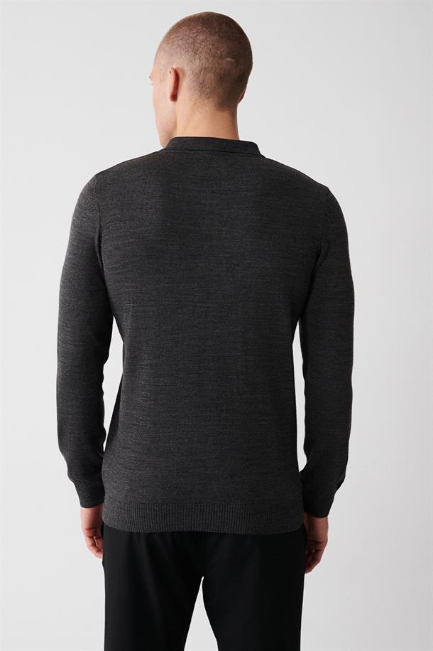 Antrasit Polo Yaka Basic Regular Fit Standart Kesim Unisex Triko Kazak