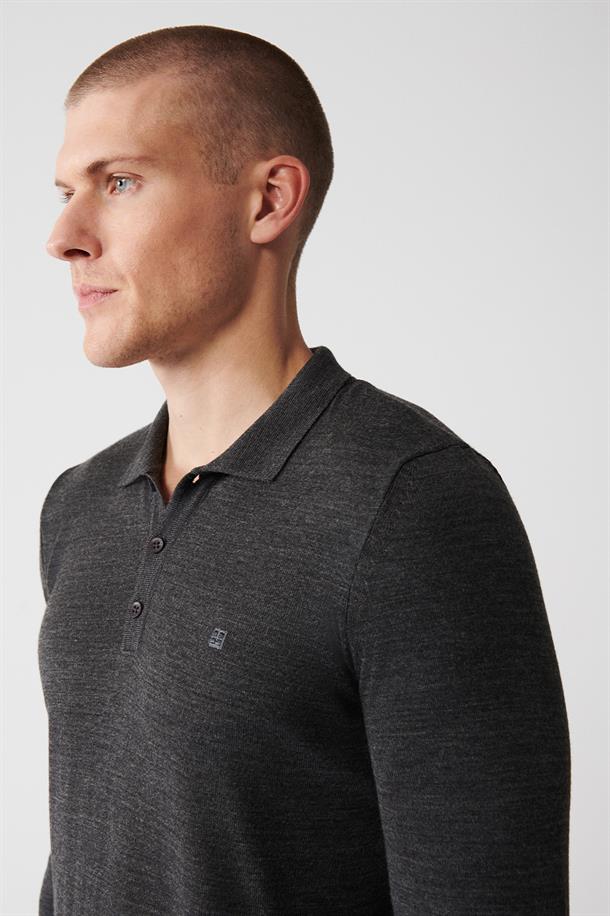 Antrasit Polo Yaka Basic Regular Fit Standart Kesim Unisex Triko Kazak