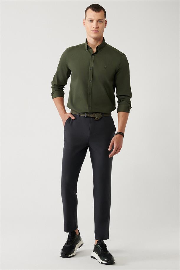 Antrasit Yumuşak Tuşeli Slim Fit Chino Pantolon