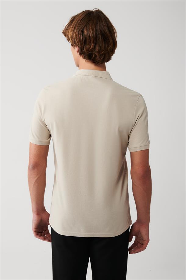Bej %100 Pamuk Regular Fit 3 Düğmeli Polo Yaka T-Shirt