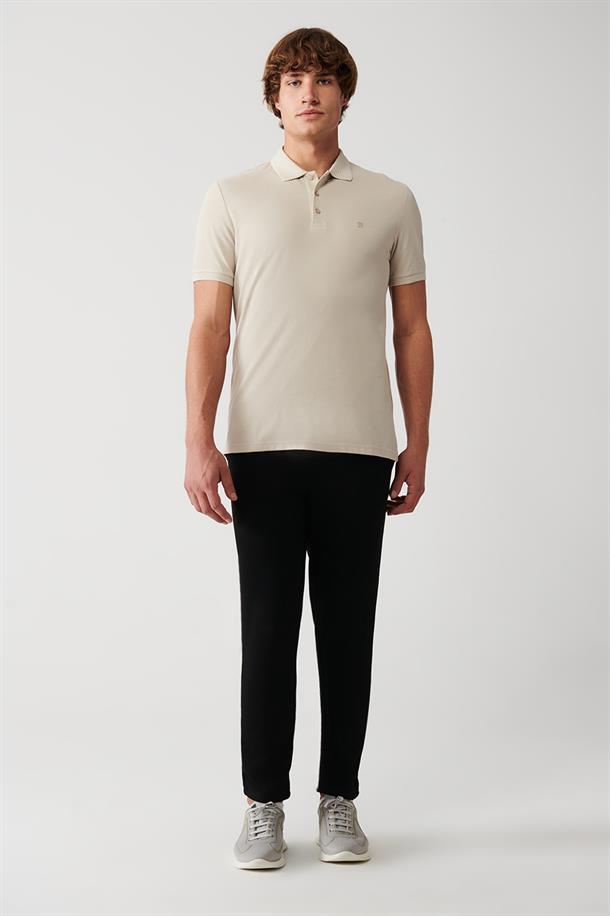 Bej %100 Pamuk Regular Fit 3 Düğmeli Polo Yaka T-Shirt