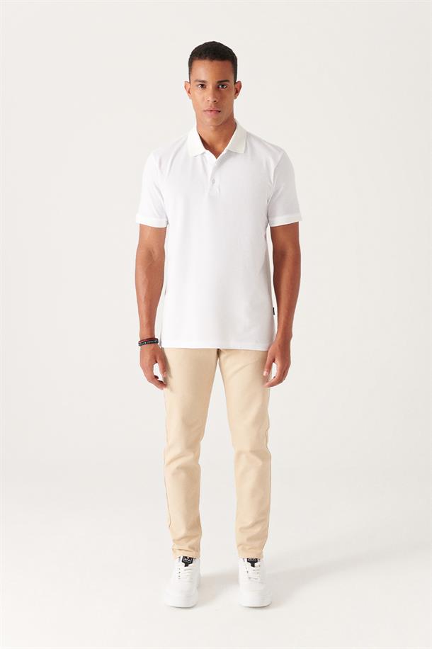 Beyaz %100 Pamuk Regular Fit 3 Düğmeli Polo Yaka T-Shirt