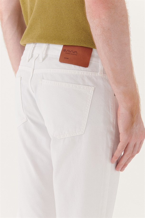 Beyaz 5 Cepli Slim Fit Pantolon