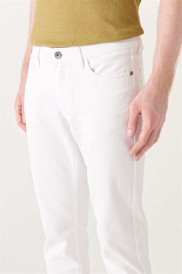 Beyaz 5 Cepli Slim Fit Pantolon