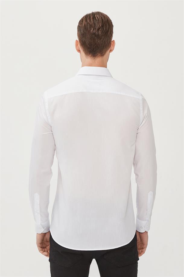 Beyaz Düz Klasik Yaka Slim Fit Gömlek