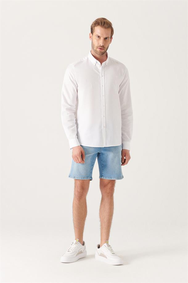 Beyaz Oxford %100 Pamuk Regular Fit Gömlek