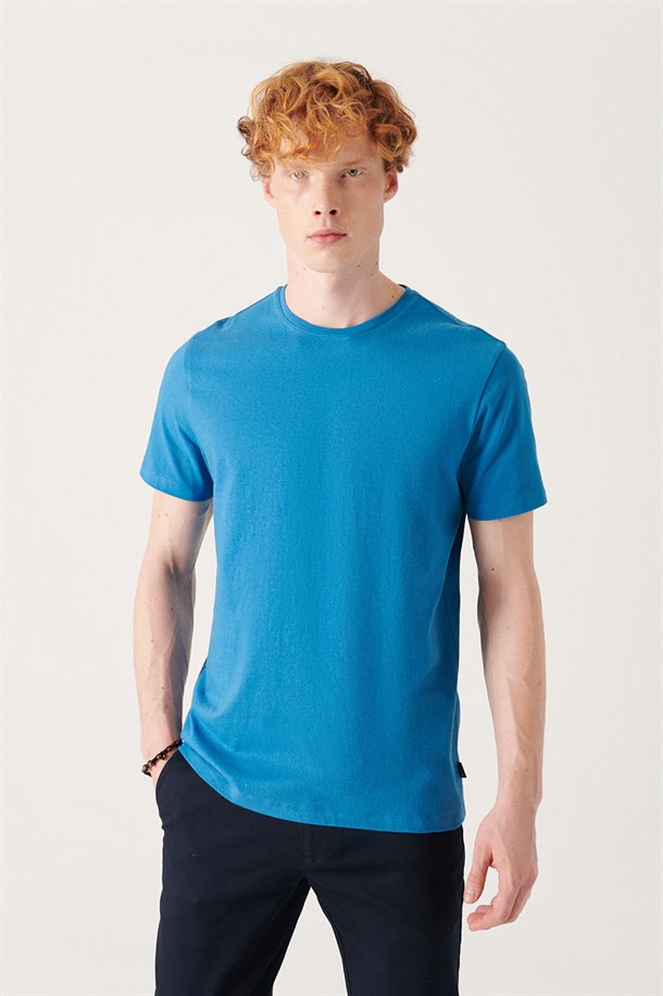 Beyaz-Siyah-Gri-Açık Mavi-Koyu Mavi 5'li Bisiklet Yaka Düz T-Shirt