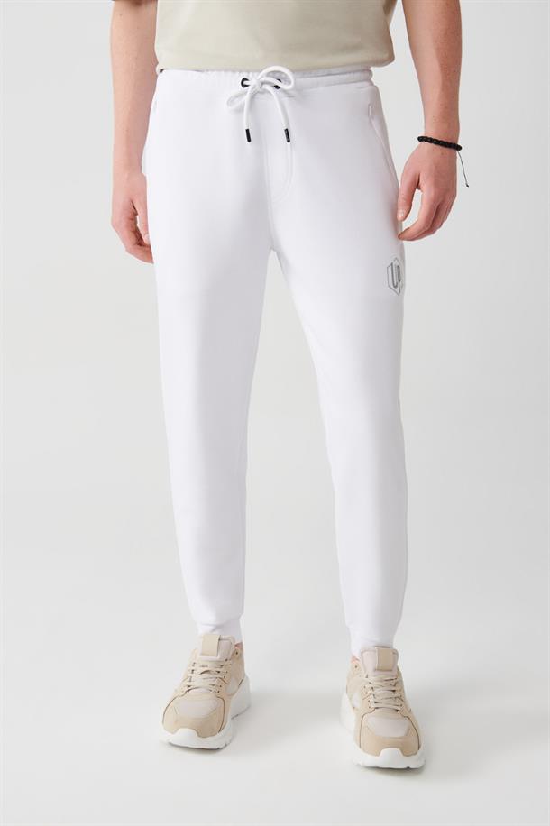 Beyaz Slim Fit Jogger Eşofman Altı
