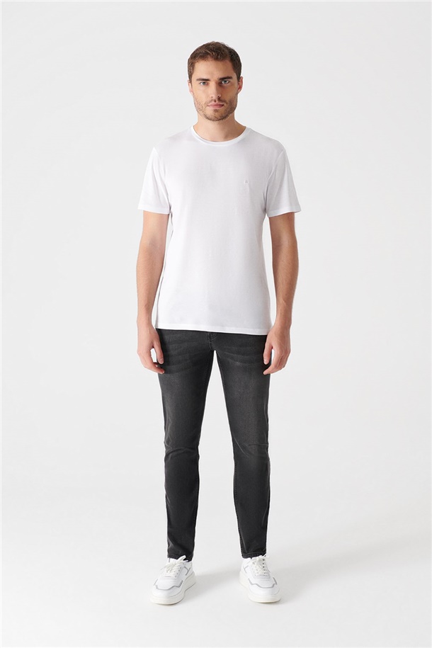 Beyaz Ultrasoft Bisiklet Yaka Düz Modal T-Shirt