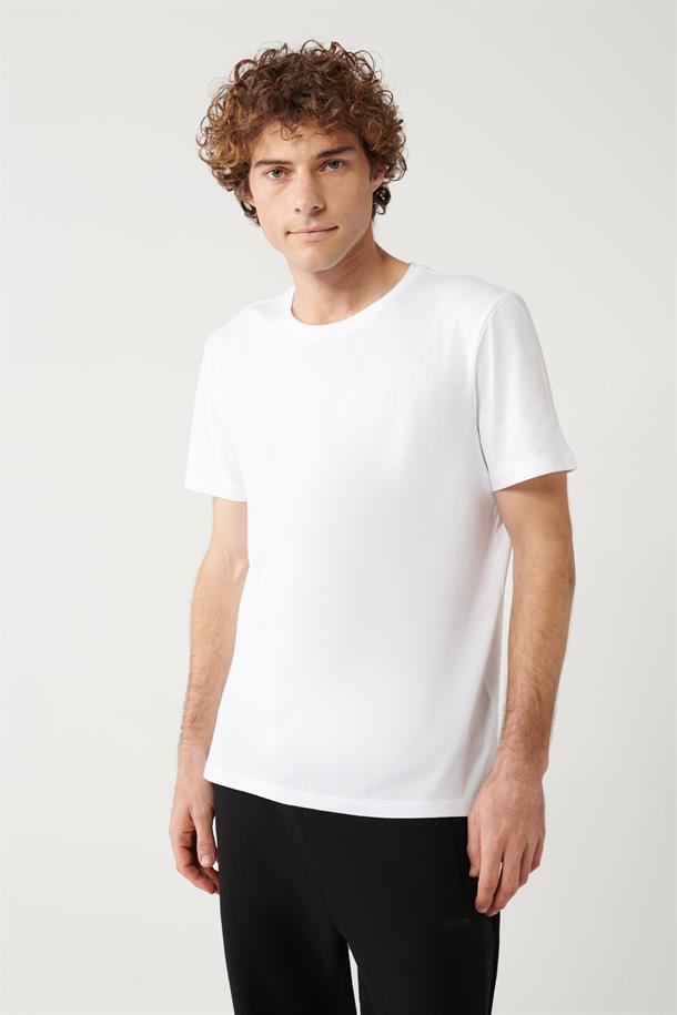 Beyaz Ultrasoft Bisiklet Yaka Düz Regular Fit Standart Kesim Modal T-Shirt