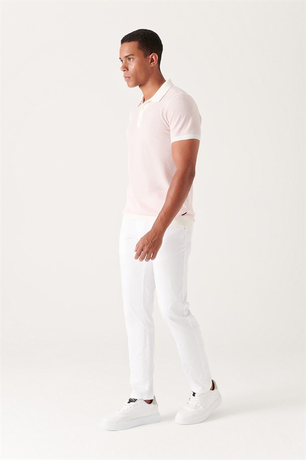 Beyaz Yandan Cepli Comfort Slim Fit Pantolon