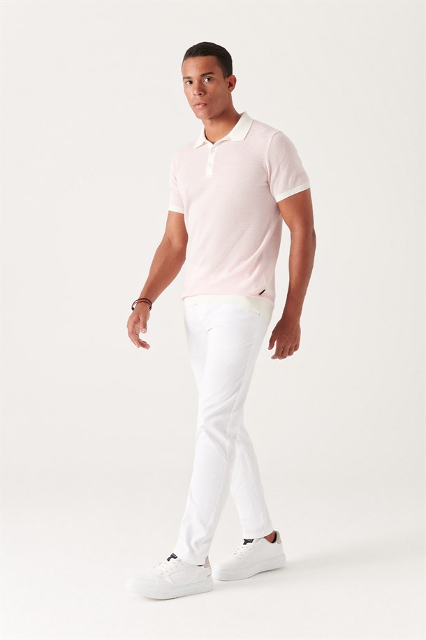 Beyaz Yandan Cepli Comfort Slim Fit Pantolon