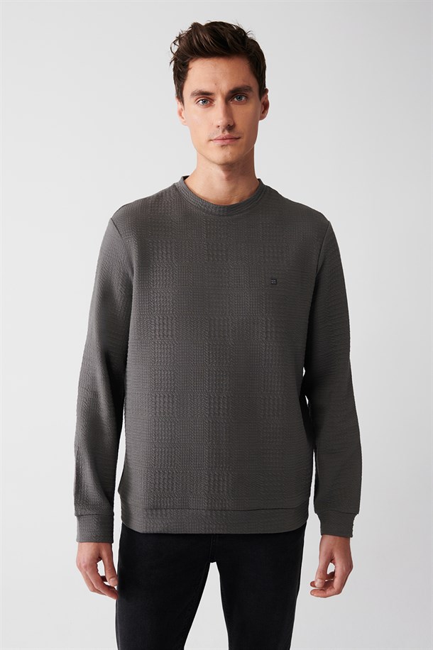 Bisiklek Yakan Jakarlı Sweatshirt