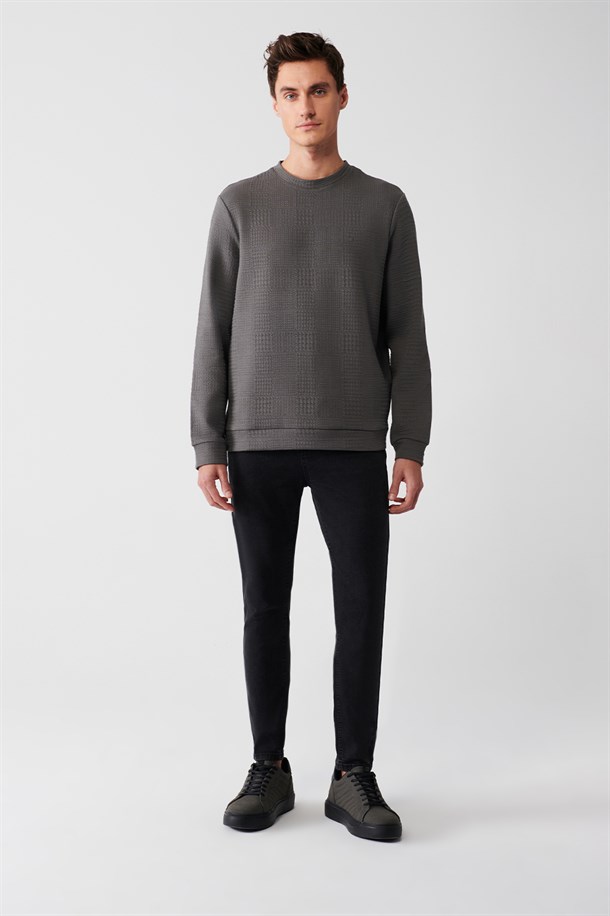 Bisiklek Yakan Jakarlı Sweatshirt
