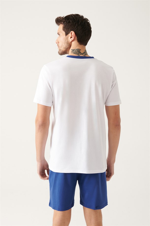 Bisiklet Yaka Kısa Kol Şortlu  Pijama Takımı