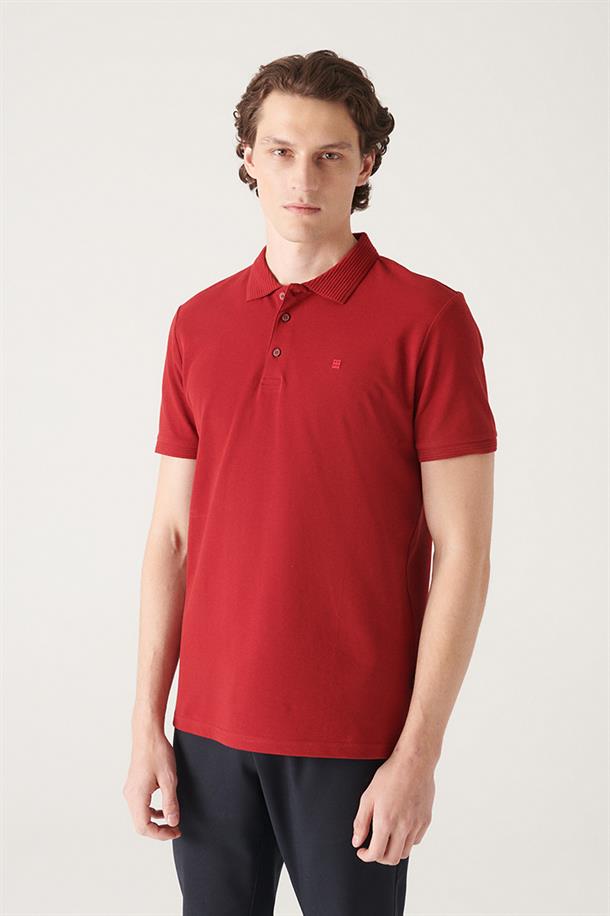Bordo %100 Pamuk Regular Fit 3 Düğmeli Polo Yaka T-Shirt