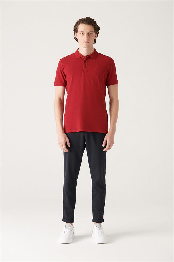 Bordo %100 Pamuk Regular Fit 3 Düğmeli Polo Yaka T-Shirt