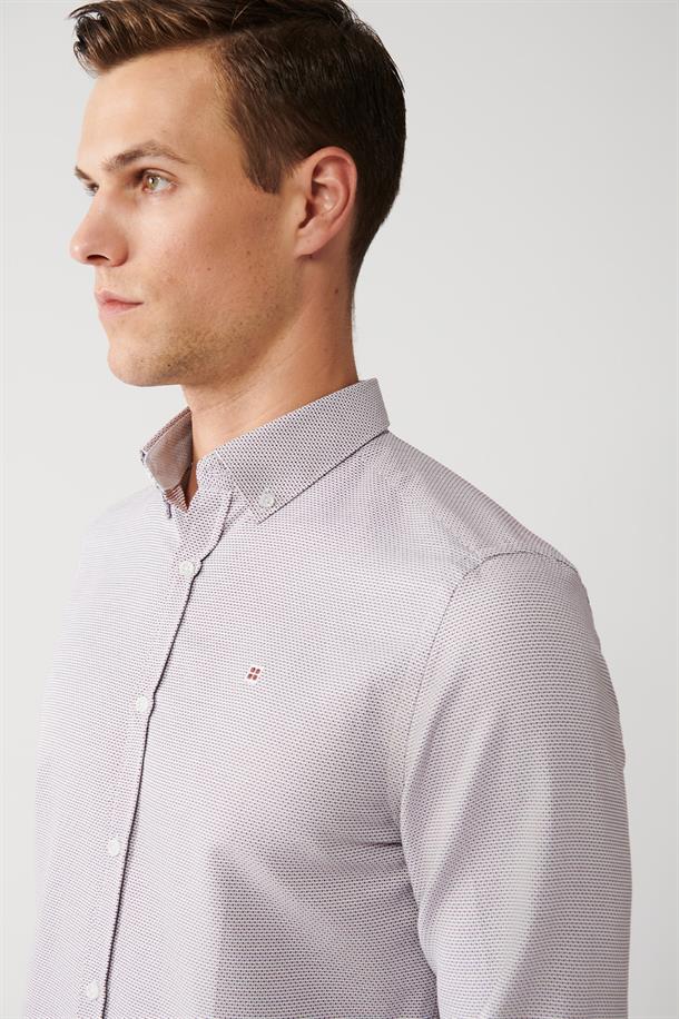 Bordo Alttan Britli Yaka Pamuklu Armürlü Slim Fit Gömlek