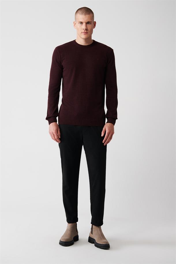 Bordo Bisiklet Yaka Tüylenmeyen Regular Fit Standart Kesim Triko Kazak