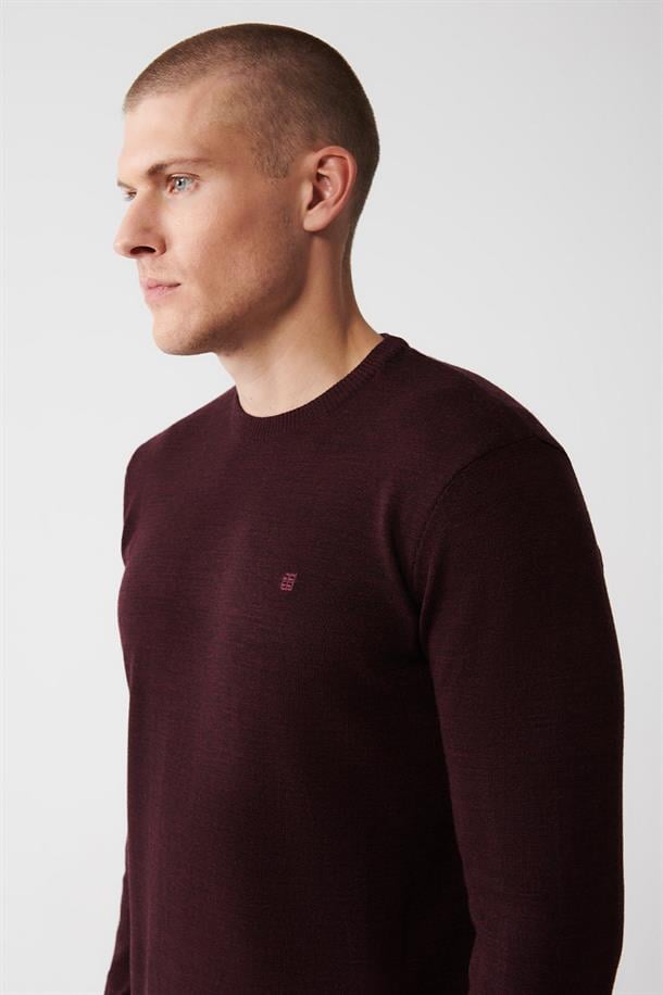Bordo Bisiklet Yaka Tüylenmeyen Regular Fit Standart Kesim Triko Kazak