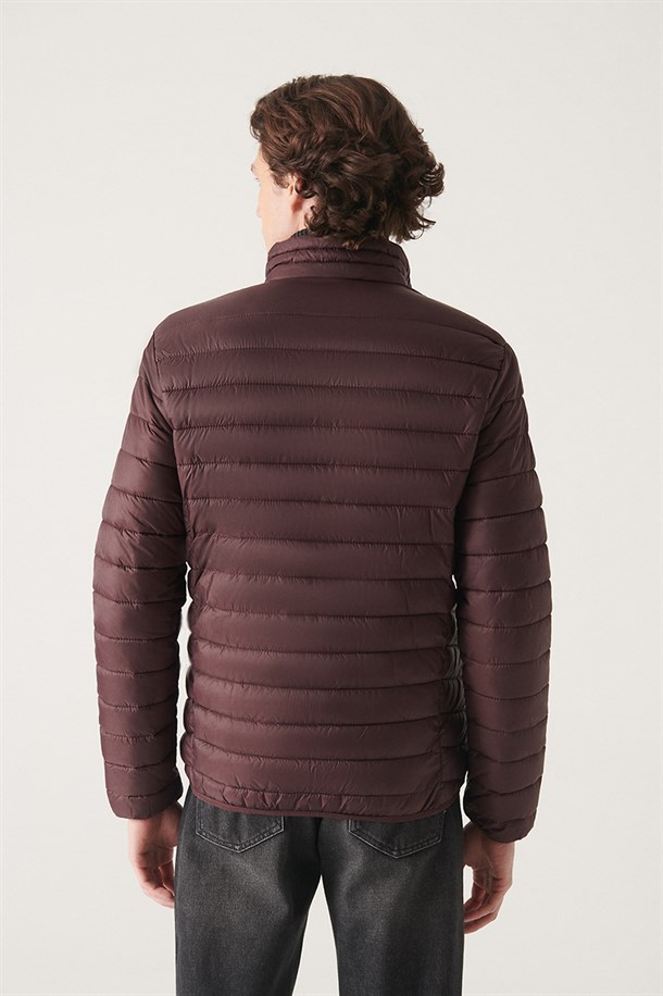 Bordo Dik Yaka Comfort Fit Şişme Basic Mont