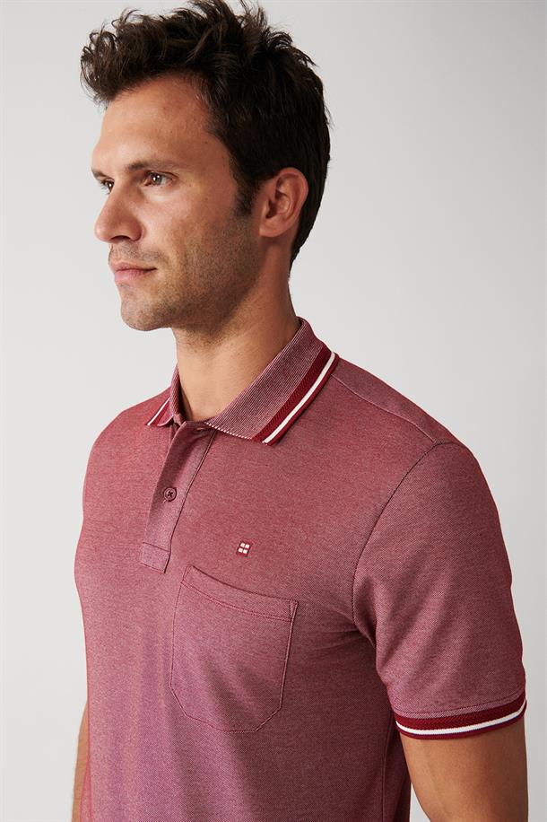 Bordo Enine Çizglili Cepli  Polo Yaka T-shirt