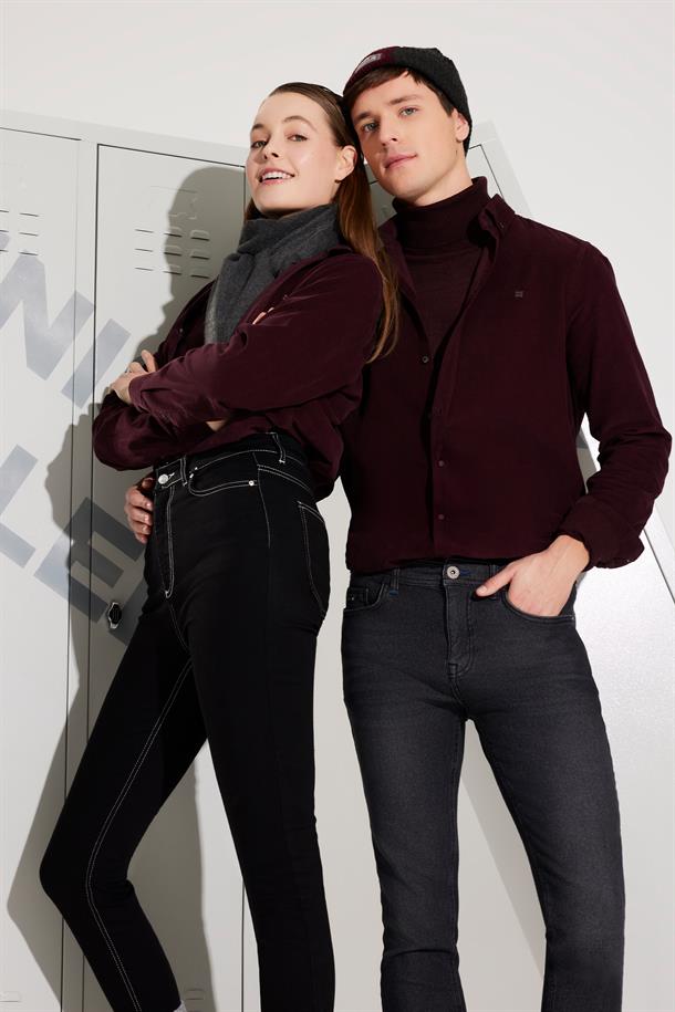 Bordo Triko Kazak Tam Balıkçı Yaka Tüylenmeyen Regular Fit Standart Kesim
