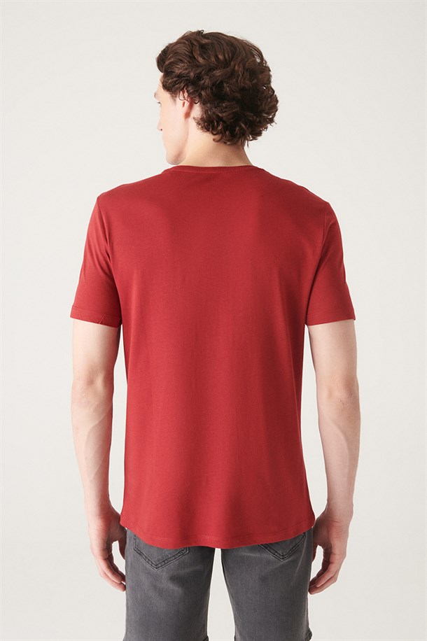 Bordo Ultrasoft Bisiklet Yaka Düz Modal T-Shirt