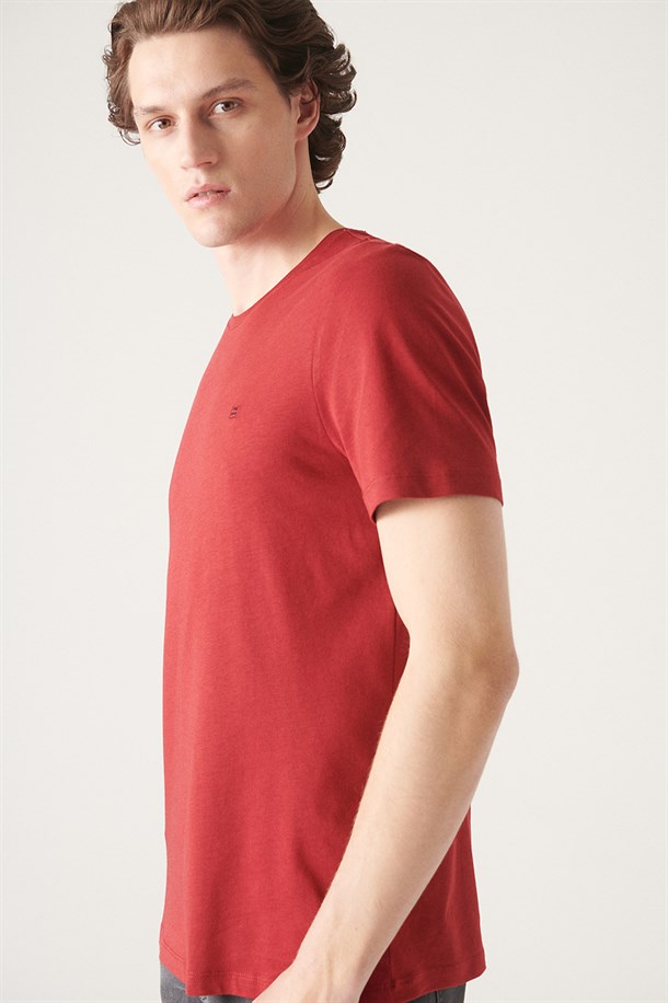 Bordo Ultrasoft Bisiklet Yaka Düz Modal T-Shirt