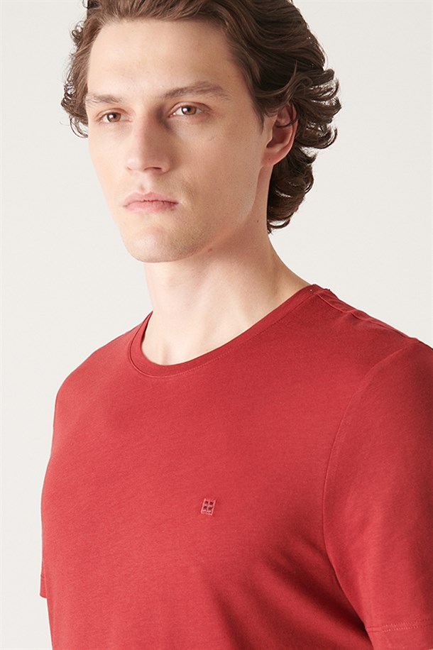 Bordo Ultrasoft Bisiklet Yaka Düz Modal T-Shirt