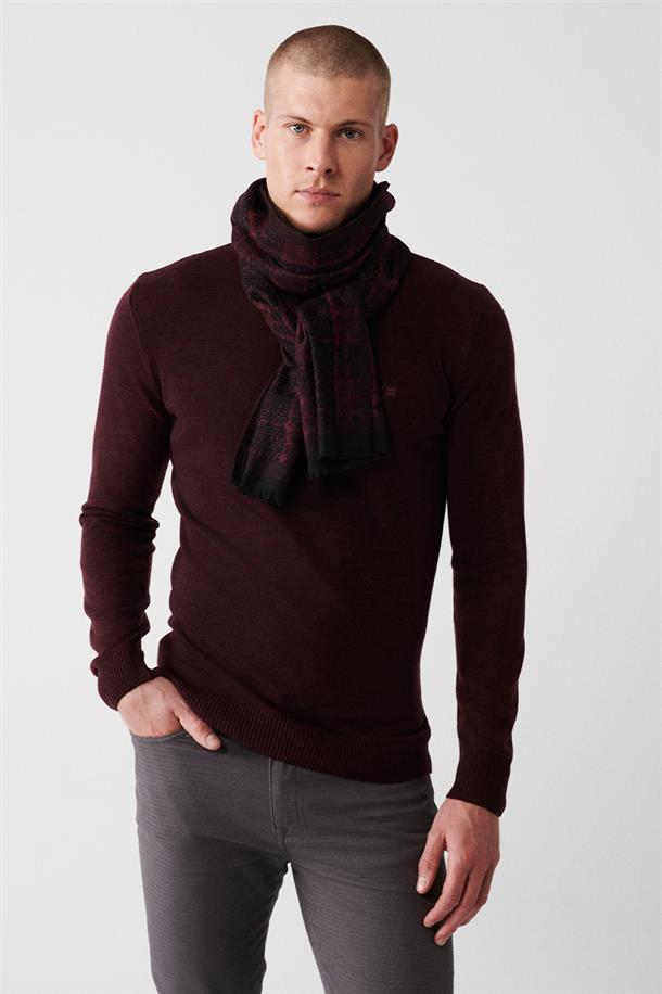 Bordo Yarım Balıkçı Yaka Tüylenmeyen Regular Fit Standart Kesim Unisex Triko Kazak